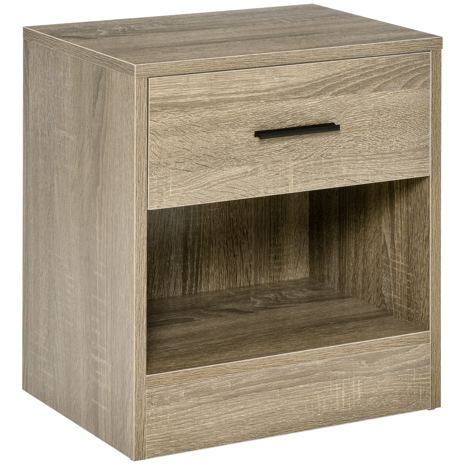 Homcom Side Table, Small End Table With Storage Shelf And Drawer, Modern Bedside Table For Bedroom Or Living Room, Gray Wood Grain Gray Particle Board