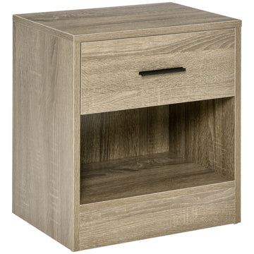Homcom Side Table, Small End Table With Storage Shelf And Drawer, Modern Bedside Table For Bedroom Or Living Room, Gray Wood Grain Gray Particle Board