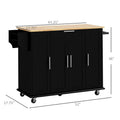 Homcom Kitchen Island On Wheels, Rolling Kitchen Cart With Rubberwood Top, Drawer, Spice Rack, Towel Rack, Storage Cabinet With Inner Adjustable Shelves, Black Black Mdf