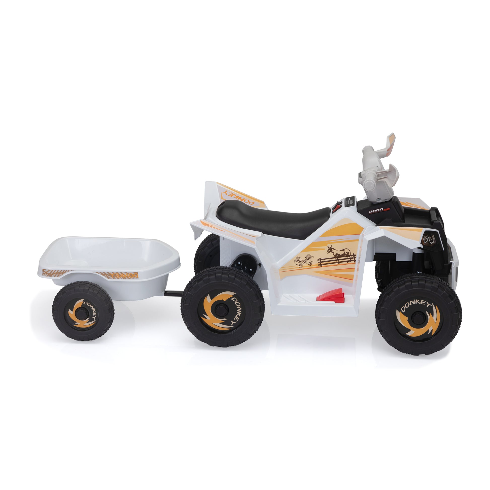 6V Kids Electric Atv, Toddler Ride On Car With Trailer, Music, Bluetooth And Power Display For Boys And Girls, White White Polypropylene