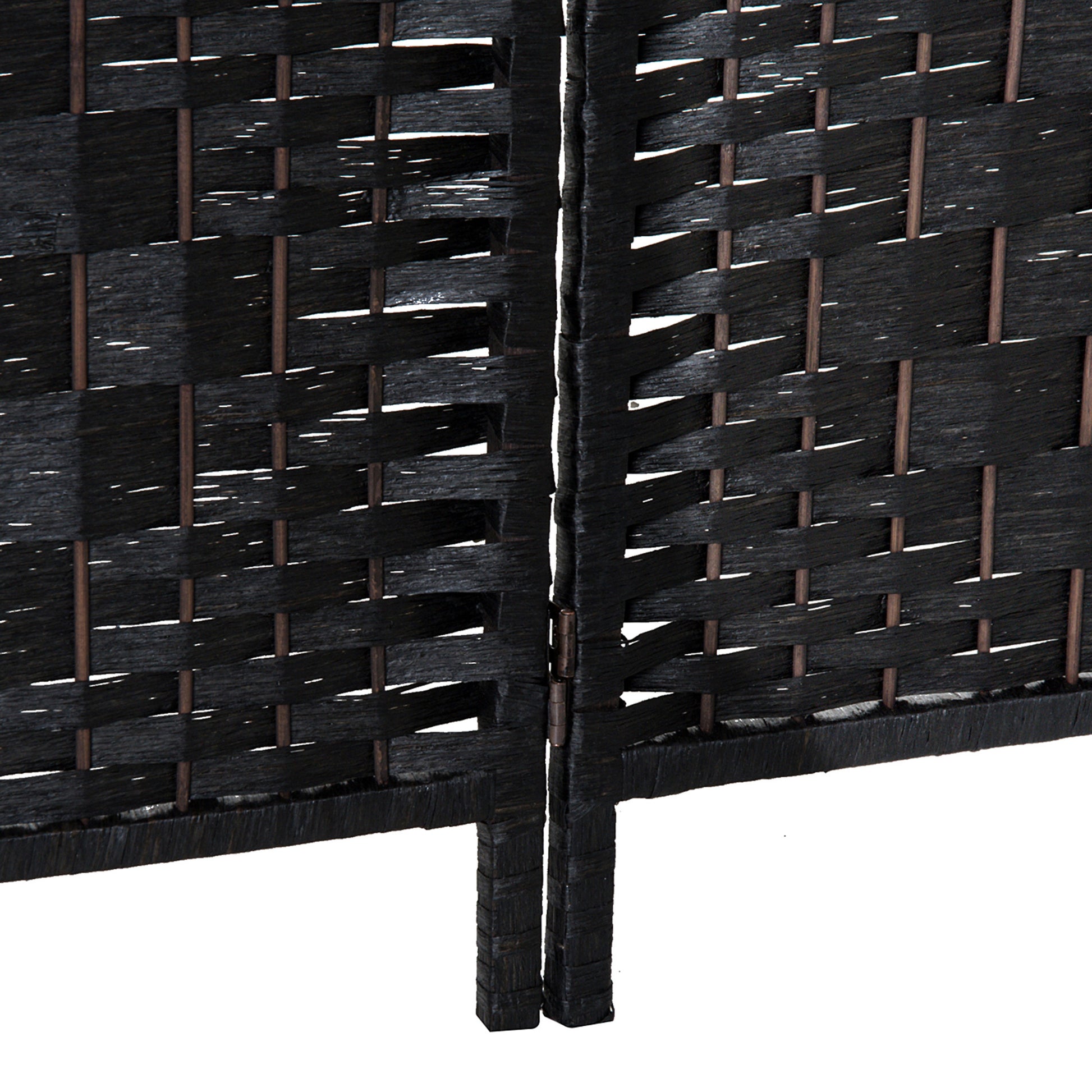 Homcom 6' Tall Wicker Weave 4 Panel Room Divider Privacy Screen Black Black Wood