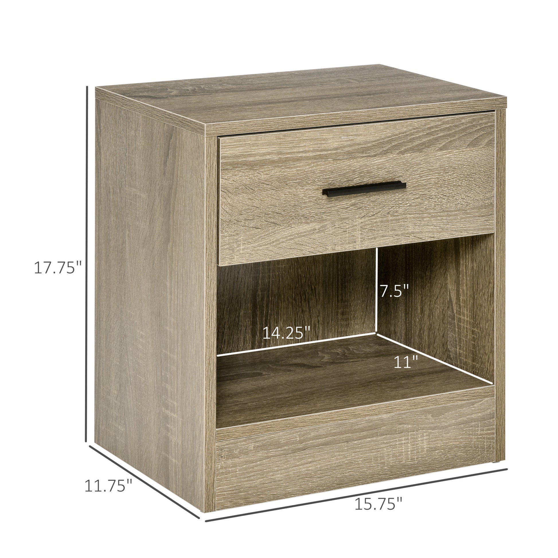 Homcom Side Table, Small End Table With Storage Shelf And Drawer, Modern Bedside Table For Bedroom Or Living Room, Gray Wood Grain Gray Particle Board