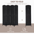 Homcom 6' Tall Wicker Weave 4 Panel Room Divider Privacy Screen Black Black Wood