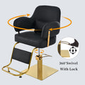 Elegant Barber Chair,Salon Chair For Hair Stylis,With Heavy Duty Hydraulic Pump Adjustable Barber Chair For Beauty Salon Spa Equipment,Black Golden Black Modern Metal