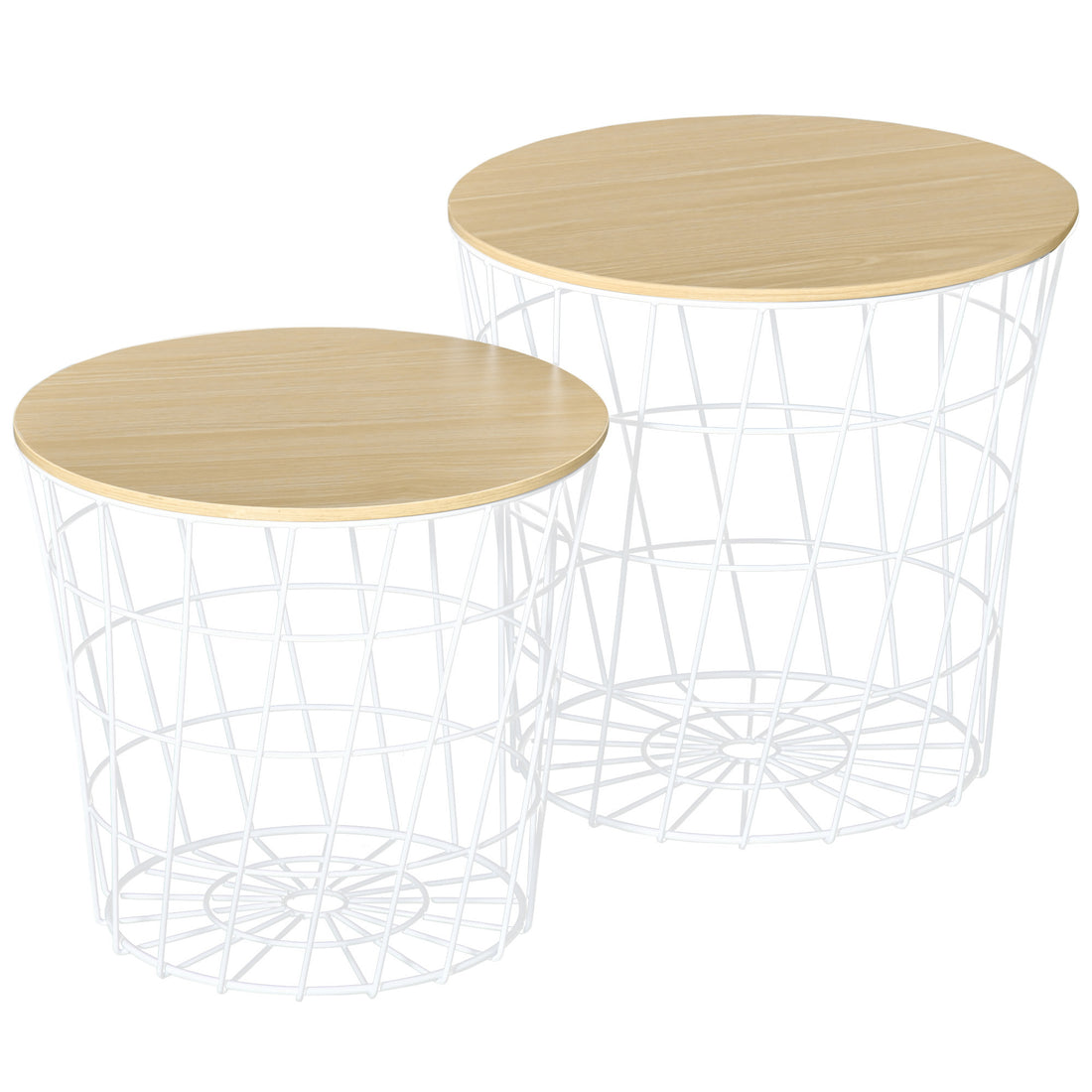 Homcom End Tables Set Of 2, Nesting Tables With Storage, Round Accent Side Tables With Removable Top For Living Room, Bedroom, White Natural White Mdf