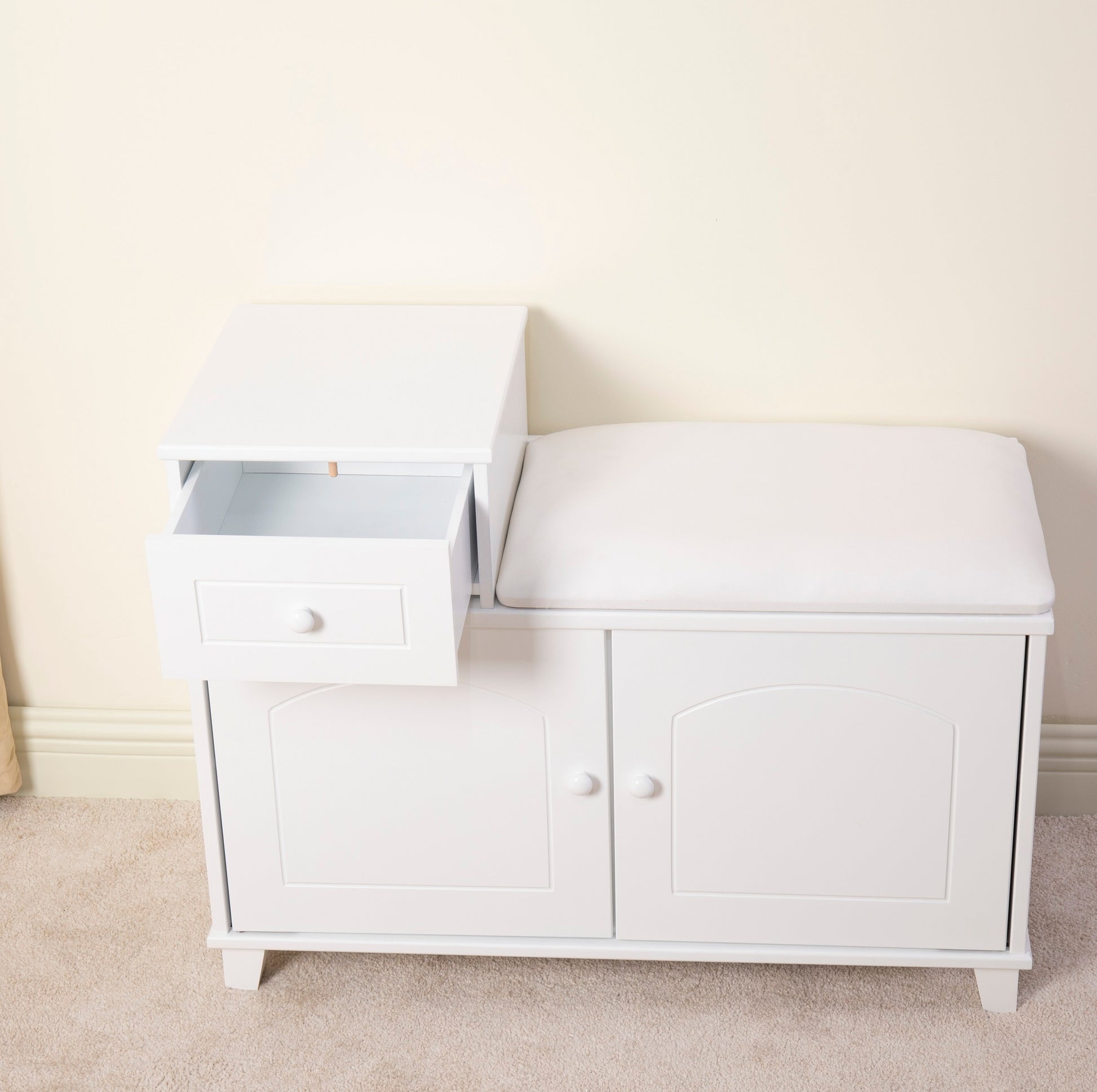 Wooden Shoe Storage Stool With Drawers White White Mdf