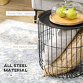 Homcom Nesting Coffee Tables, Round Coffee Table Set Of 2 With Steel Wired Basket Body And Removable Top, Stacking End Tables Blanket Storage For Living Room, Black Black Steel