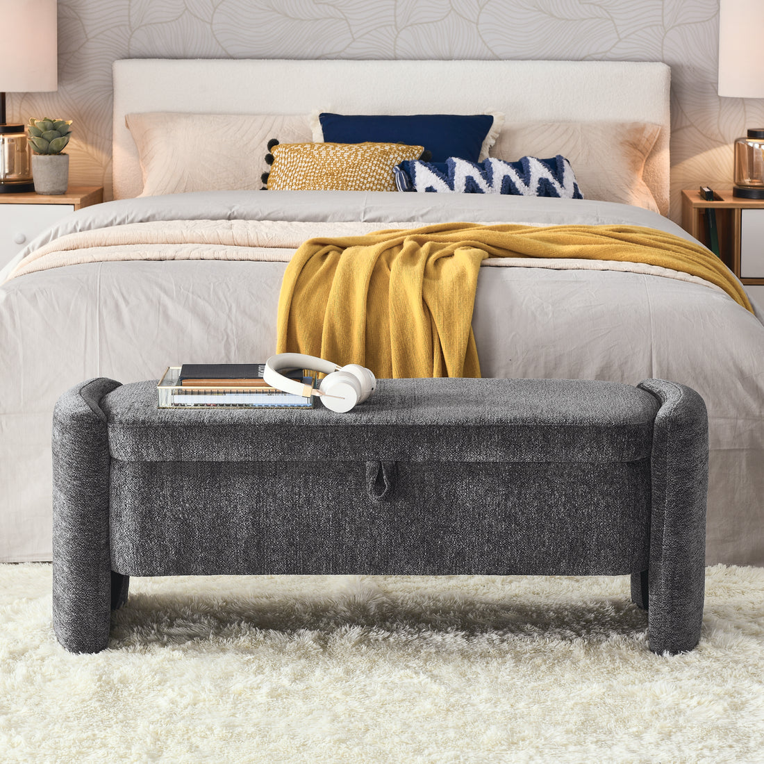 Ottoman Oval Storage Bench Chenille Fabric Bench With Large Storage Space For The Living Room, Entryway And Bedroom,Gray Cushioned Grey Vanity Stools Bedroom Black American Design,American Traditional Wood Shoe Storage Polyurethane Foam Chenille