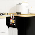 Homcom Kitchen Island On Wheels, Rolling Kitchen Cart With Rubberwood Top, Drawer, Spice Rack, Towel Rack, Storage Cabinet With Inner Adjustable Shelves, Black Black Mdf