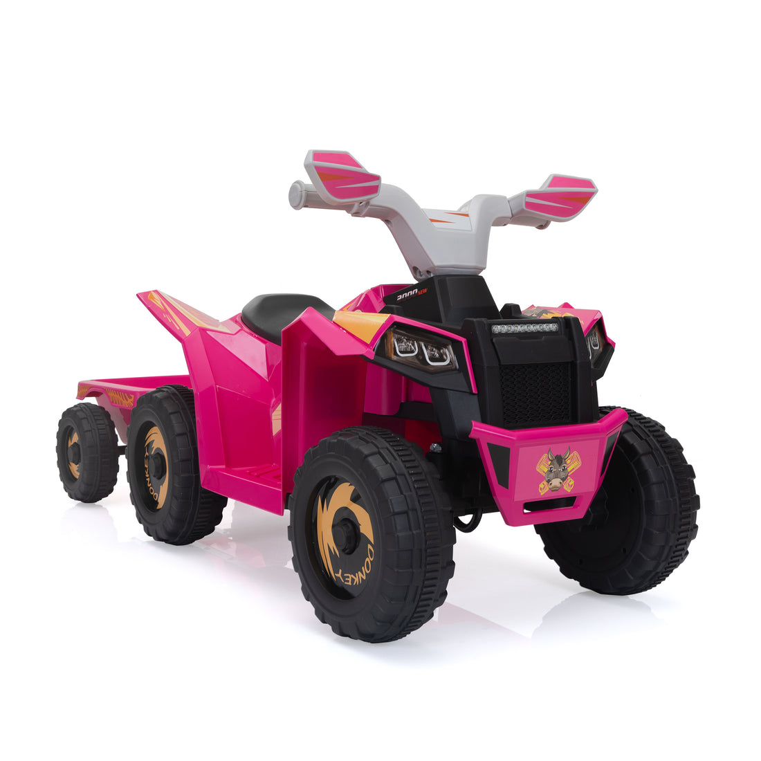 6V Kids Electric Atv, Toddler Ride On Car With Trailer, Music, Bluetooth And Power Display For Boys And Girls, Rosy Rose Polypropylene