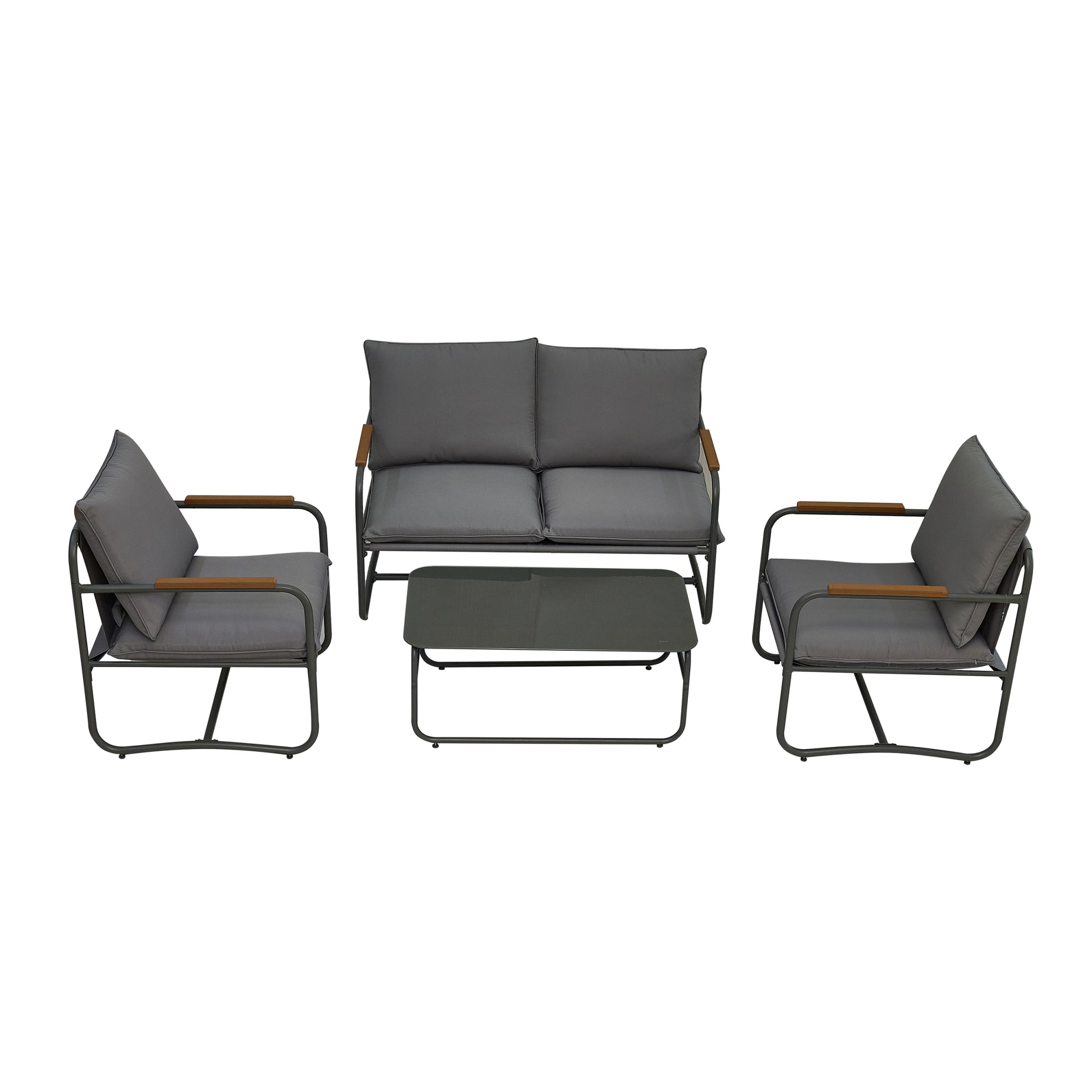 4 Piece Outdoor Patio Furniture Sets, Patio Conversation Set With Removable Seating Cushion, Courtyard Patio Set For Home, Yard, Poolside Grey Gray Aluminum