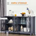 Homcom Sideboard, Buffet Cabinet With Tempered Glass Doors And Adjustable Storage Shelf, Credenza, Grey Gray Mdf