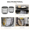 Homcom Nesting Coffee Tables, Round Coffee Table Set Of 2 With Steel Wired Basket Body And Removable Top, Stacking End Tables Blanket Storage For Living Room, Black Black Steel