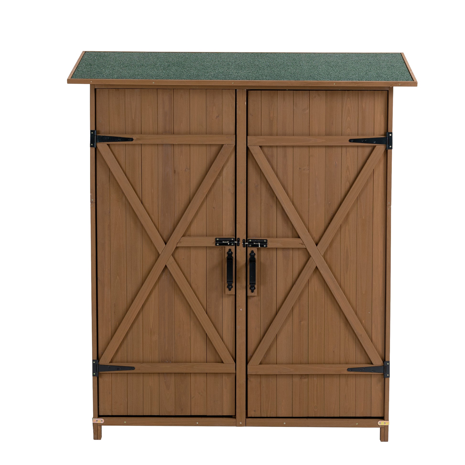 56"L X 19.5"W X 64"H Outdoor Storage Shed With Lockable Door, Wooden Tool Storage Shed W Detachable Shelves & Pitch Roof,Yellow Brown Yellow Brown Solid Wood