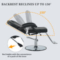 Classic Reclining Barber Chair Salon Chair For Hair Stylist With Heavy Duty Hydraulic Pump, 360 Rotation, Tattoo Chair Shampoo Beauty Salon Equipment, Max Load Weight 330 Lbs, Black Black Metal