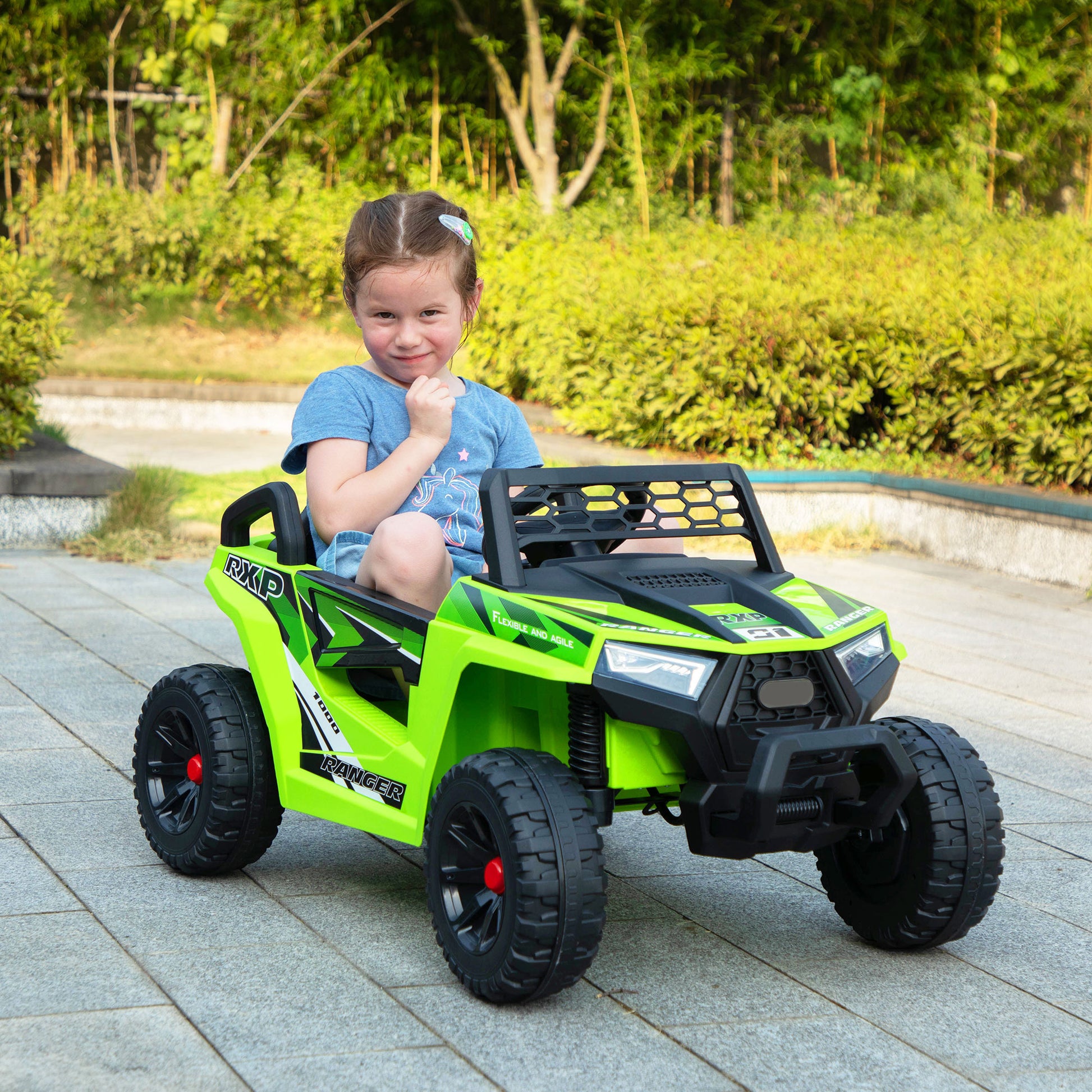 12V Kids Ride On Mini Utv, Electric Car With Front Led Lights And Horn, Single Seat With A Safety Belt, Forward Reverse Function Green Polypropylene