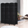 Homcom 6' Tall Wicker Weave 4 Panel Room Divider Privacy Screen Black Black Wood