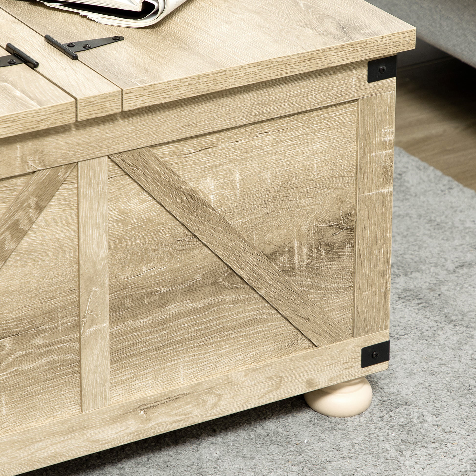 Homcom Farmhouse Coffee Table With Storage, Square Coffee Table For Living Room, Wooden Center Table With Hinged Lift Top And Hidden Space, Oak Natural Particle Board