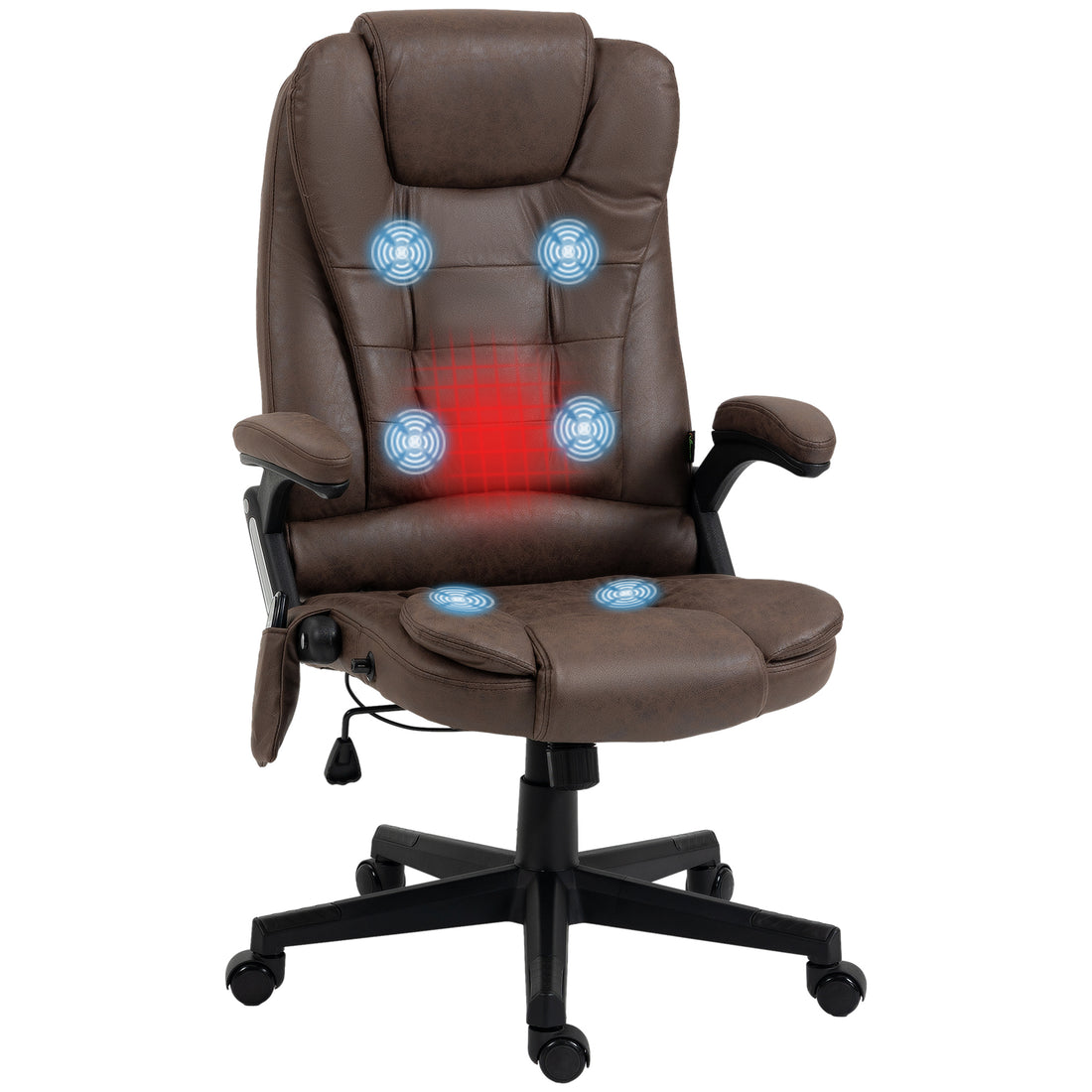 Homcom 6 Point Vibrating Massage Office Chair With Heat, Microfiber High Back Executive Office Chair With Reclining Backrest, Padded Armrests And Remote, Coffee Brown Polyester