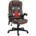 Homcom 6 Point Vibrating Massage Office Chair With Heat, Microfiber High Back Executive Office Chair With Reclining Backrest, Padded Armrests And Remote, Coffee Brown Polyester