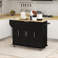 Homcom Kitchen Island On Wheels, Rolling Kitchen Cart With Rubberwood Top, Drawer, Spice Rack, Towel Rack, Storage Cabinet With Inner Adjustable Shelves, Black Black Mdf