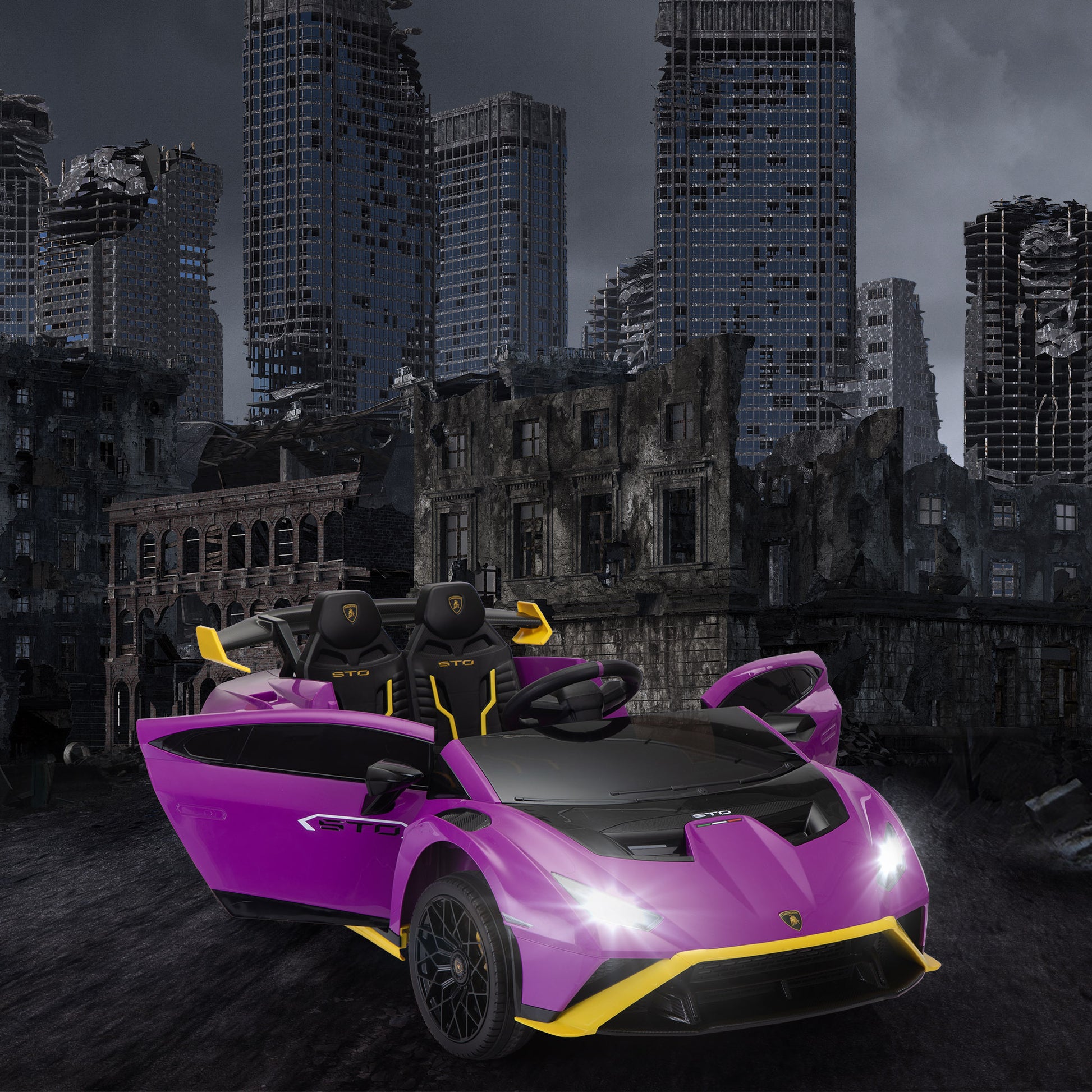 12V Battery Powered Ride On Car For Kids, Licensed Lamborghini, Remote Control Toy Vehicle With Music Player, Led Light, 2 Driving Modes,Purple Purple Polypropylene