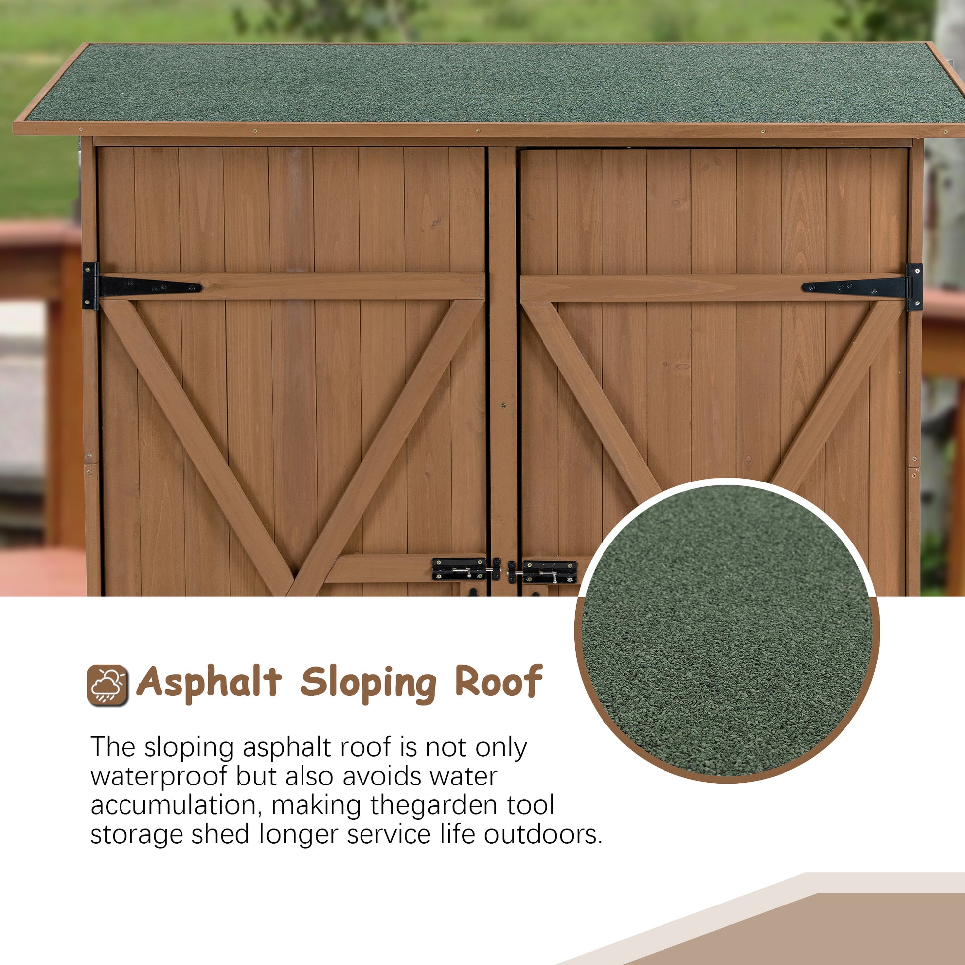 56"L X 19.5"W X 64"H Outdoor Storage Shed With Lockable Door, Wooden Tool Storage Shed W Detachable Shelves & Pitch Roof,Yellow Brown Yellow Brown Solid Wood