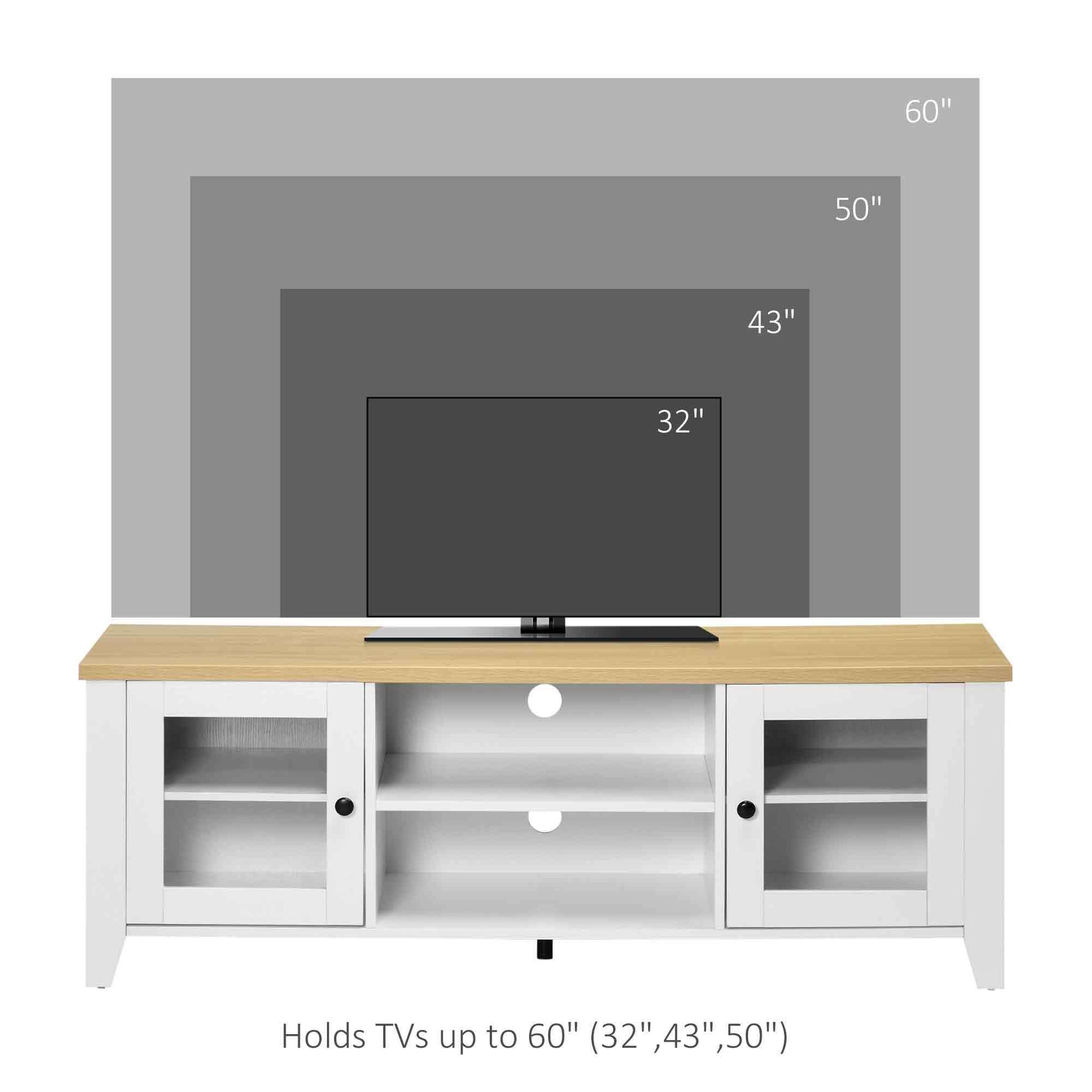 Homcom Modern Tv Stand, Entertainment Center With Shelves And Cabinets For Flatscreen Tvs Up To 60" For Bedroom, Living Room, White White Mdf