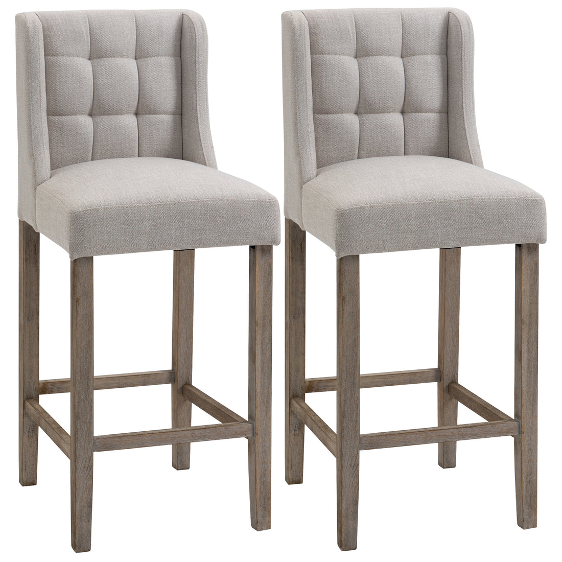 Homcom Modern Bar Stools, Tufted Upholstered Barstools, Pub Chairs With Back, Rubber Wood Legs For Kitchen, Dinning Room, Set Of 2, Beige Beige Polyester