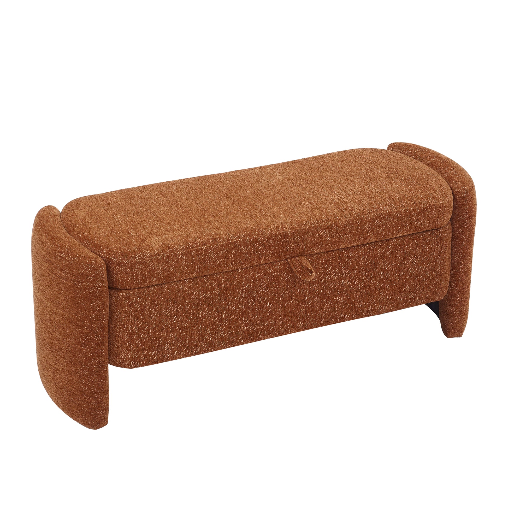 Oval Ottoman Orange Storage Bench Chenille Fabric Bench With Large Storage Space For The Living Room, Entryway And Bedroom,Orange Cushioned Orange Vanity Stools Bedroom Black American Design,American Traditional Wood Shoe Storage Polyurethane Foam