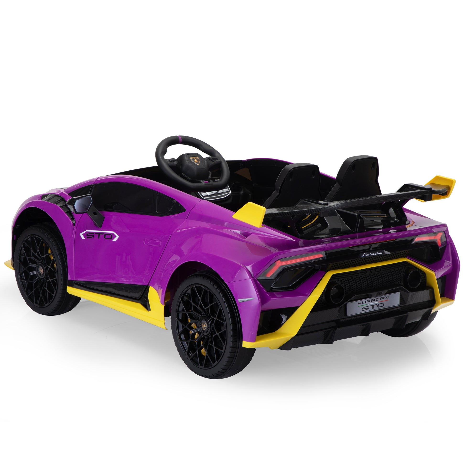 12V Battery Powered Ride On Car For Kids, Licensed Lamborghini, Remote Control Toy Vehicle With Music Player, Led Light, 2 Driving Modes,Purple Purple Polypropylene