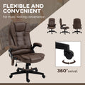 Homcom 6 Point Vibrating Massage Office Chair With Heat, Microfiber High Back Executive Office Chair With Reclining Backrest, Padded Armrests And Remote, Coffee Brown Polyester