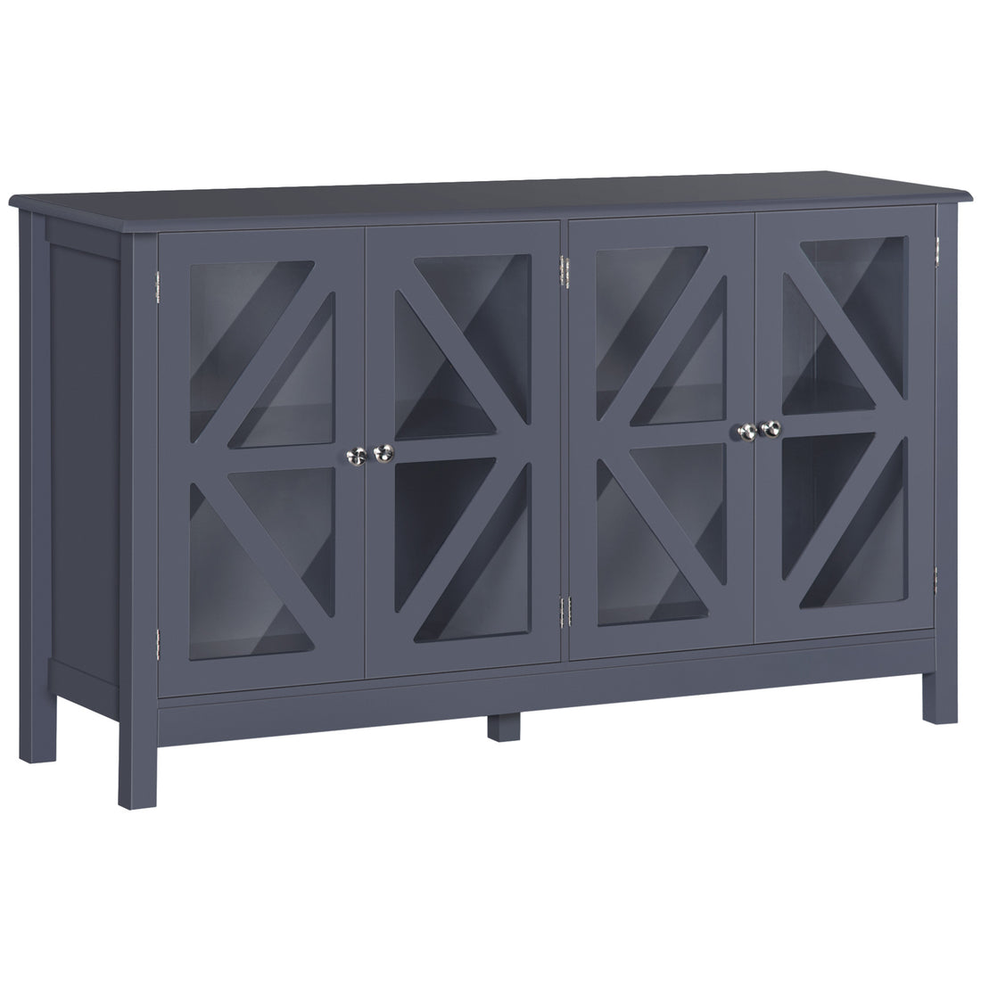 Homcom Sideboard, Buffet Cabinet With Tempered Glass Doors And Adjustable Storage Shelf, Credenza, Grey Gray Mdf