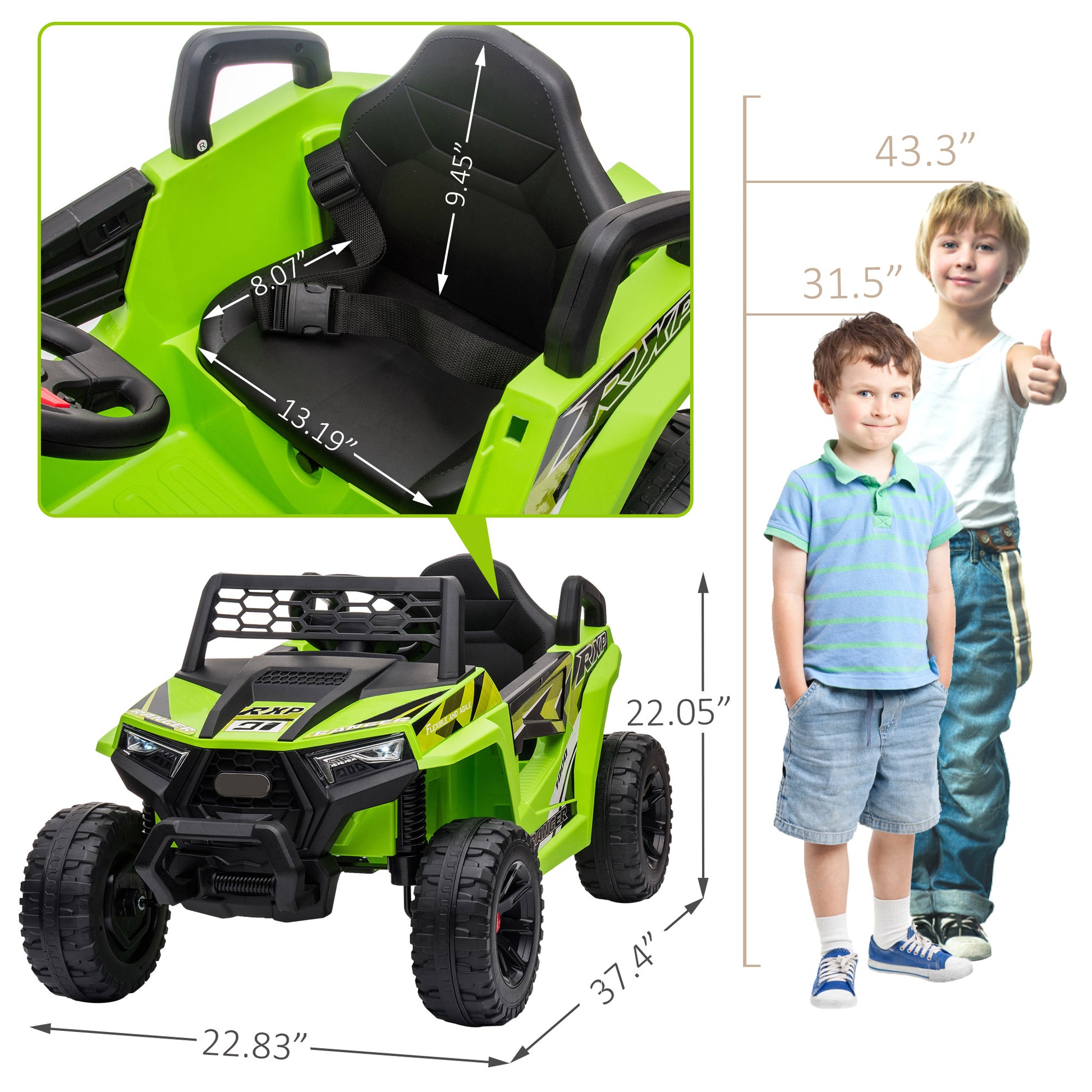 12V Kids Ride On Mini Utv, Electric Car With Front Led Lights And Horn, Single Seat With A Safety Belt, Forward Reverse Function Green Polypropylene