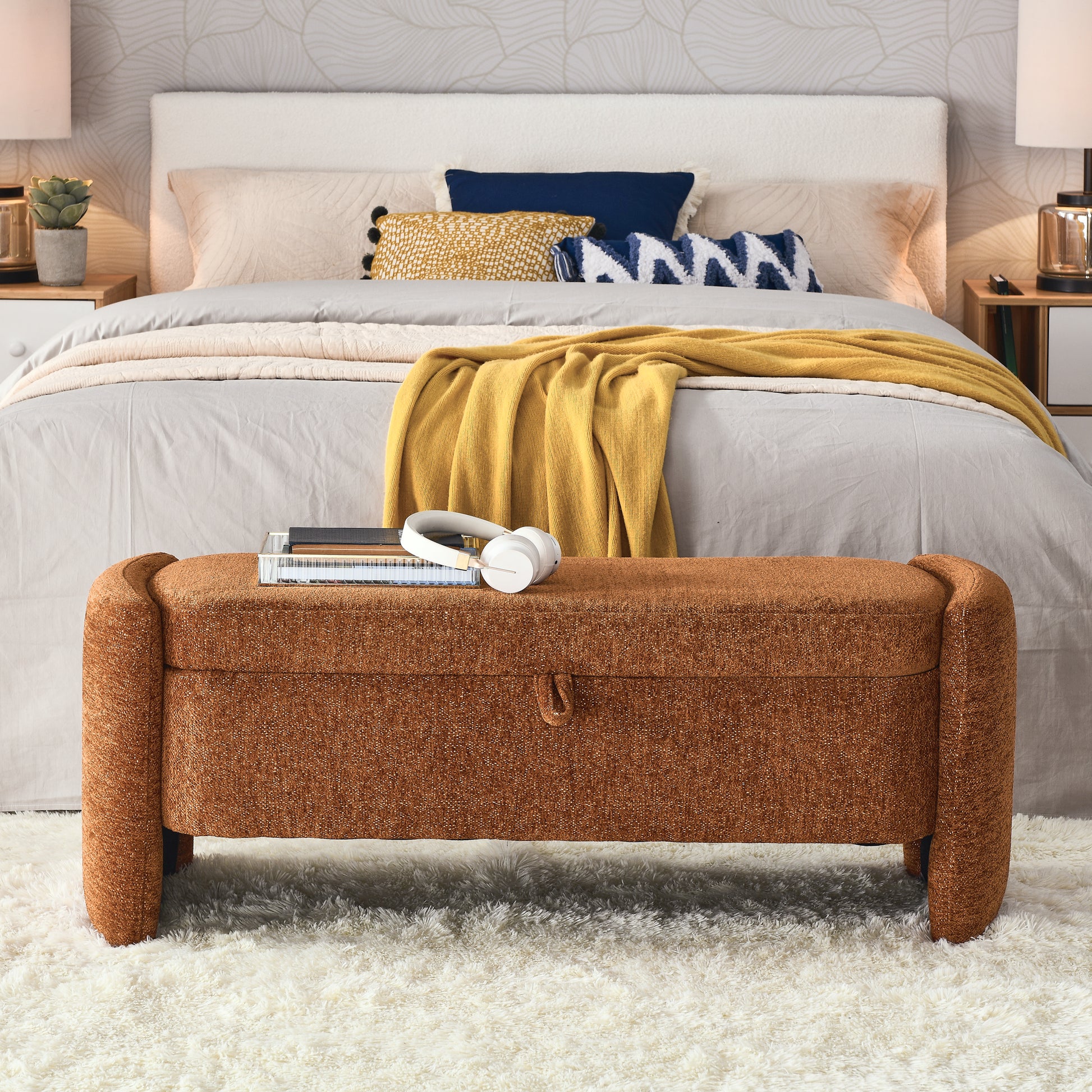 Oval Ottoman Orange Storage Bench Chenille Fabric Bench With Large Storage Space For The Living Room, Entryway And Bedroom,Orange Cushioned Orange Vanity Stools Bedroom Black American Design,American Traditional Wood Shoe Storage Polyurethane Foam