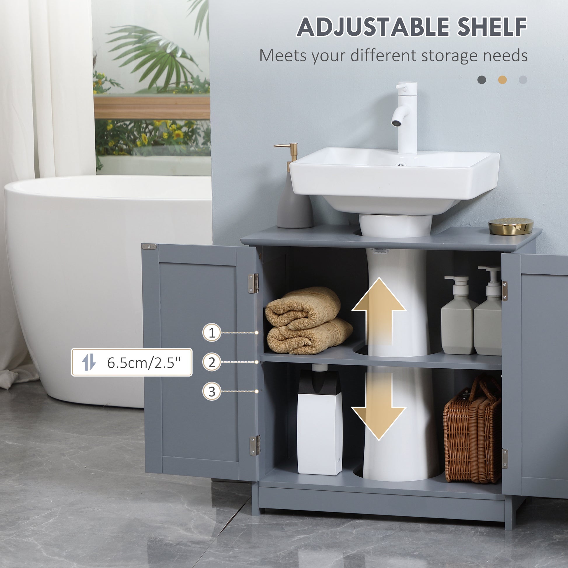 Homcom Under Sink Bathroom Cabinet With 2 Doors And Shelf, Pedestal Sink Bathroom Vanity Cabinet, Gray Gray Mdf