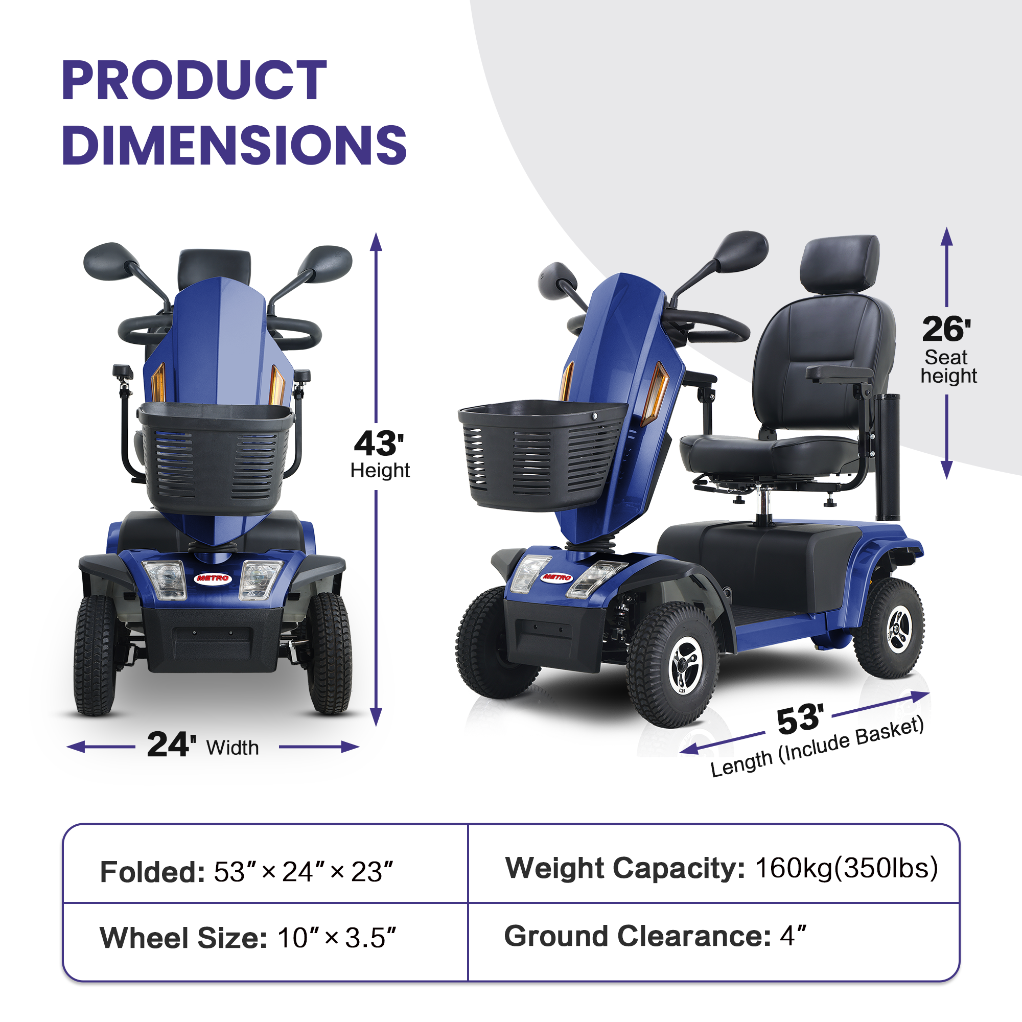 S500 Blue Heavy Duty Mobility Scooter Blue Metal