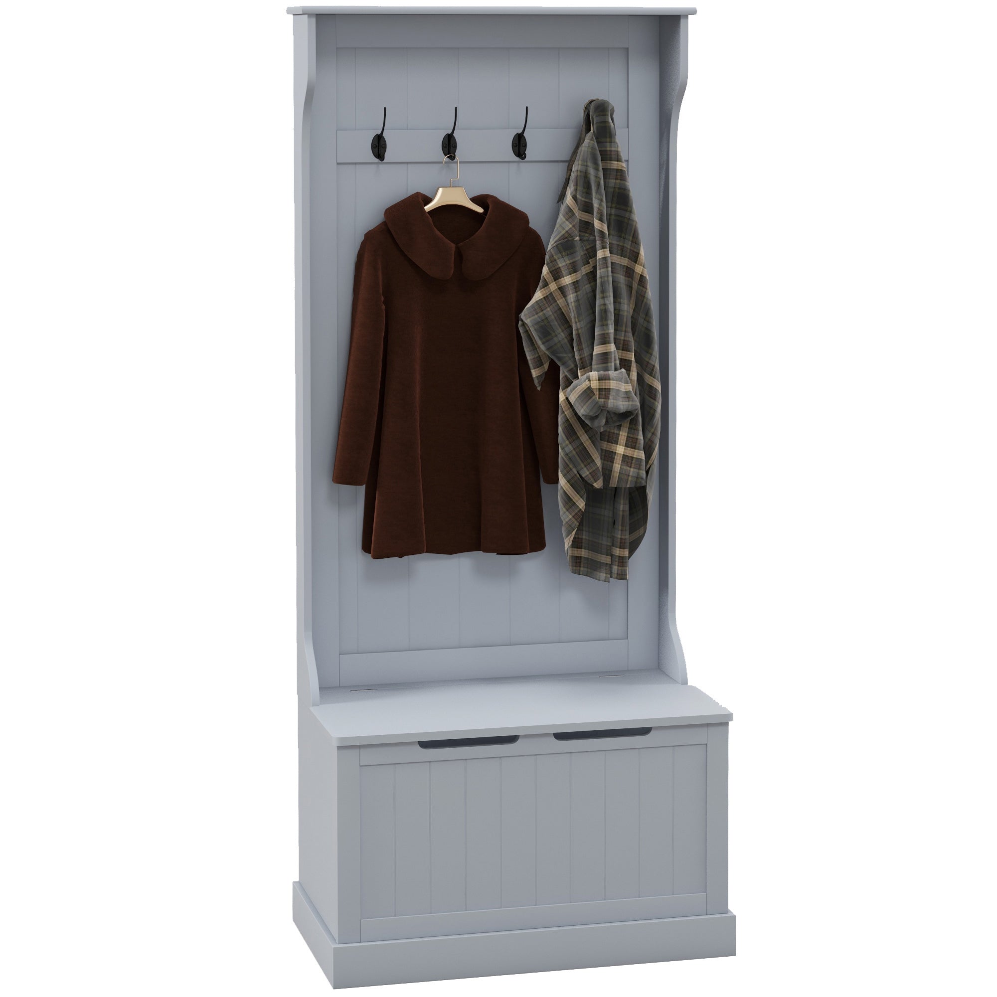 Homcom 28" 3 In 1 Entryway Hall Tree With Storage Bench, Coat Rack With Four Hooks And Shoe Storage, Gray Gray Mdf