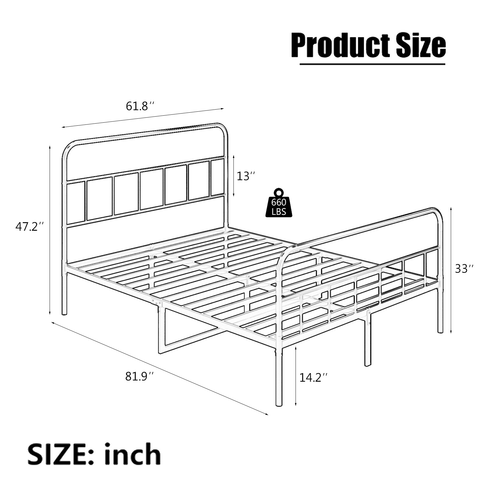 Metal Platform Bed Frame With Headboard, Sturdy Metal Frame, No Box Spring Needed Queen Queen Black Iron