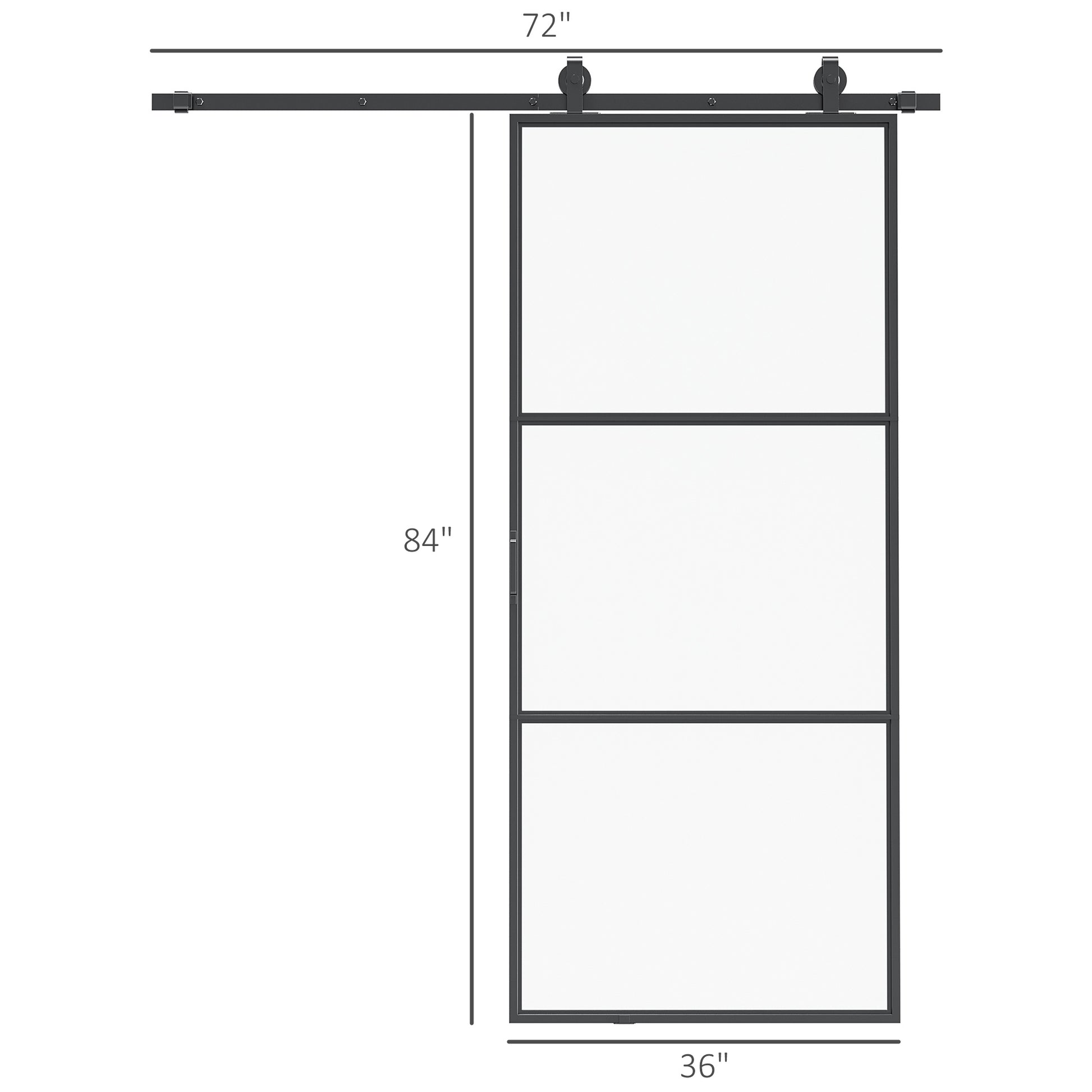 Homcom 36" X 84" Sliding Door With Hardware Kit, Handle, & Track, Industrial Frosted Tempered Glass Door With Carbon Steel, Easy Installation Black Carbon Steel