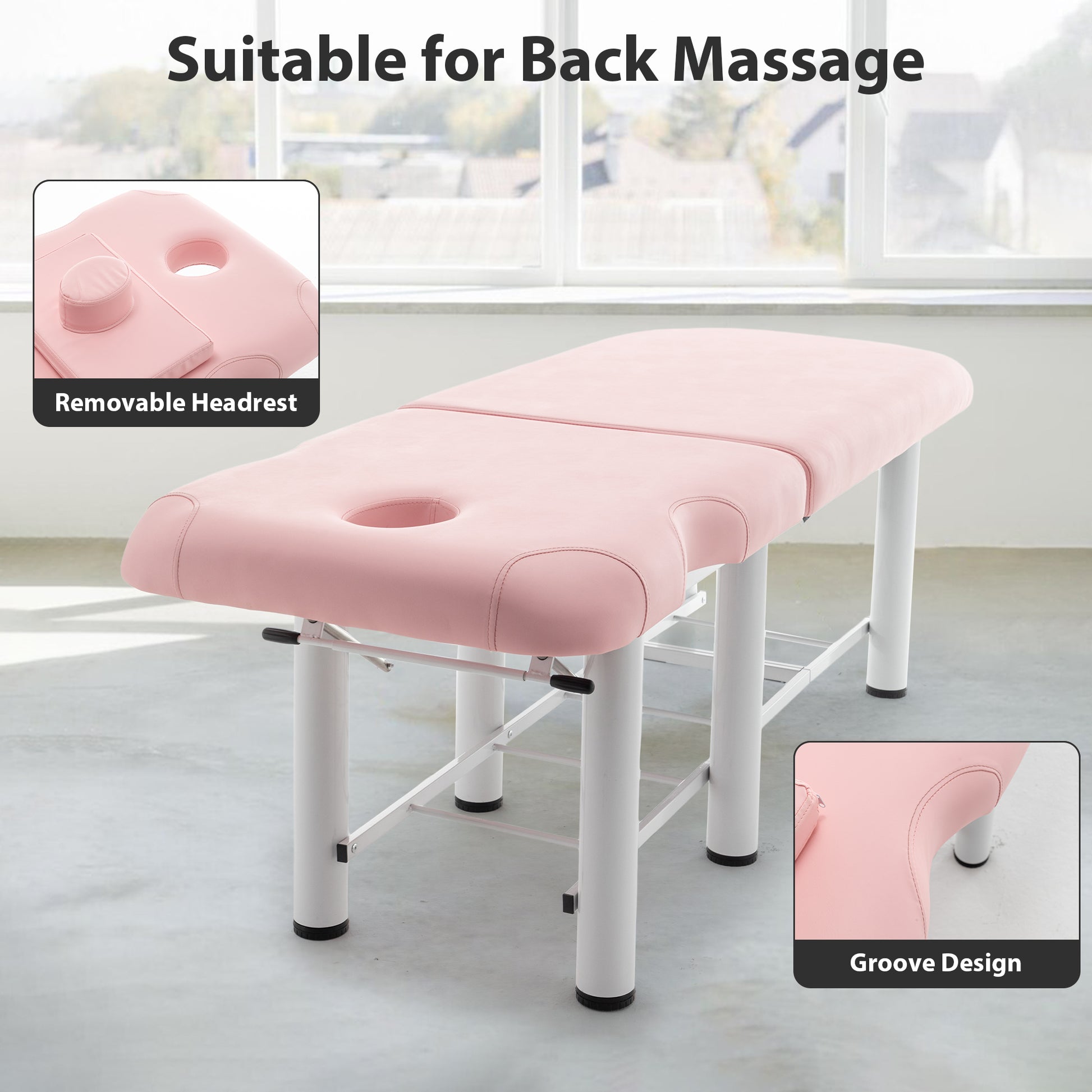 Professioanl Massage Tablebackrest Adjustable, Removable Headrest, Bottom Shelf Storagememory Foam Layer Salon Bed,Pink Pink Pu