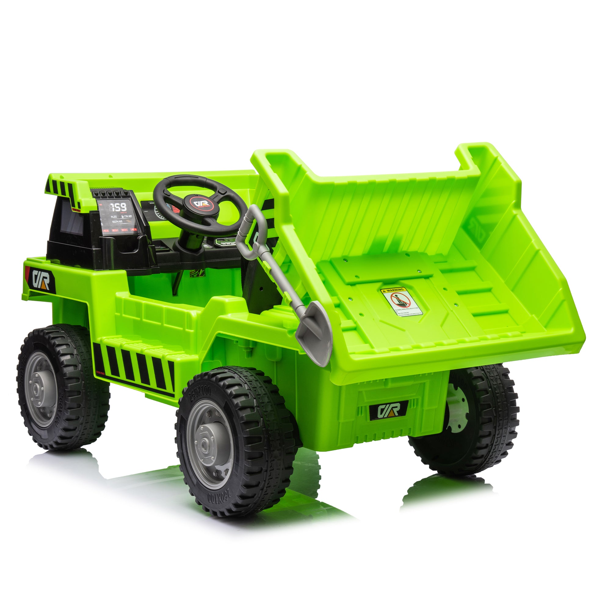 Ride On Dump Truck, 12V Ride On Car With Parents Control, Electric Dump Bed And Extra Shovel,Phone Stand,Three Point Seat Belt,Easy Installation,Age 3 ,Mp3,Music,Bluetooth,Usb,Story Green Polypropylene