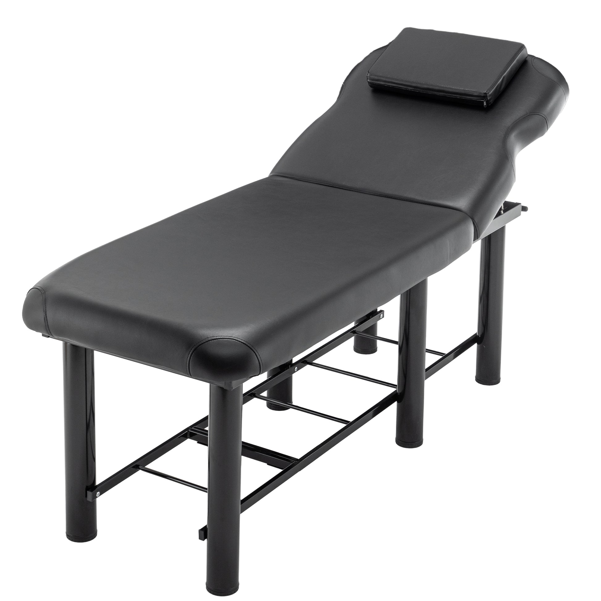 Professioanl Massage Tablebackrest Adjustable, Removable Headrest, Bottom Shelf Storagememory Foam Layer Salon Bed,Black Black Metal