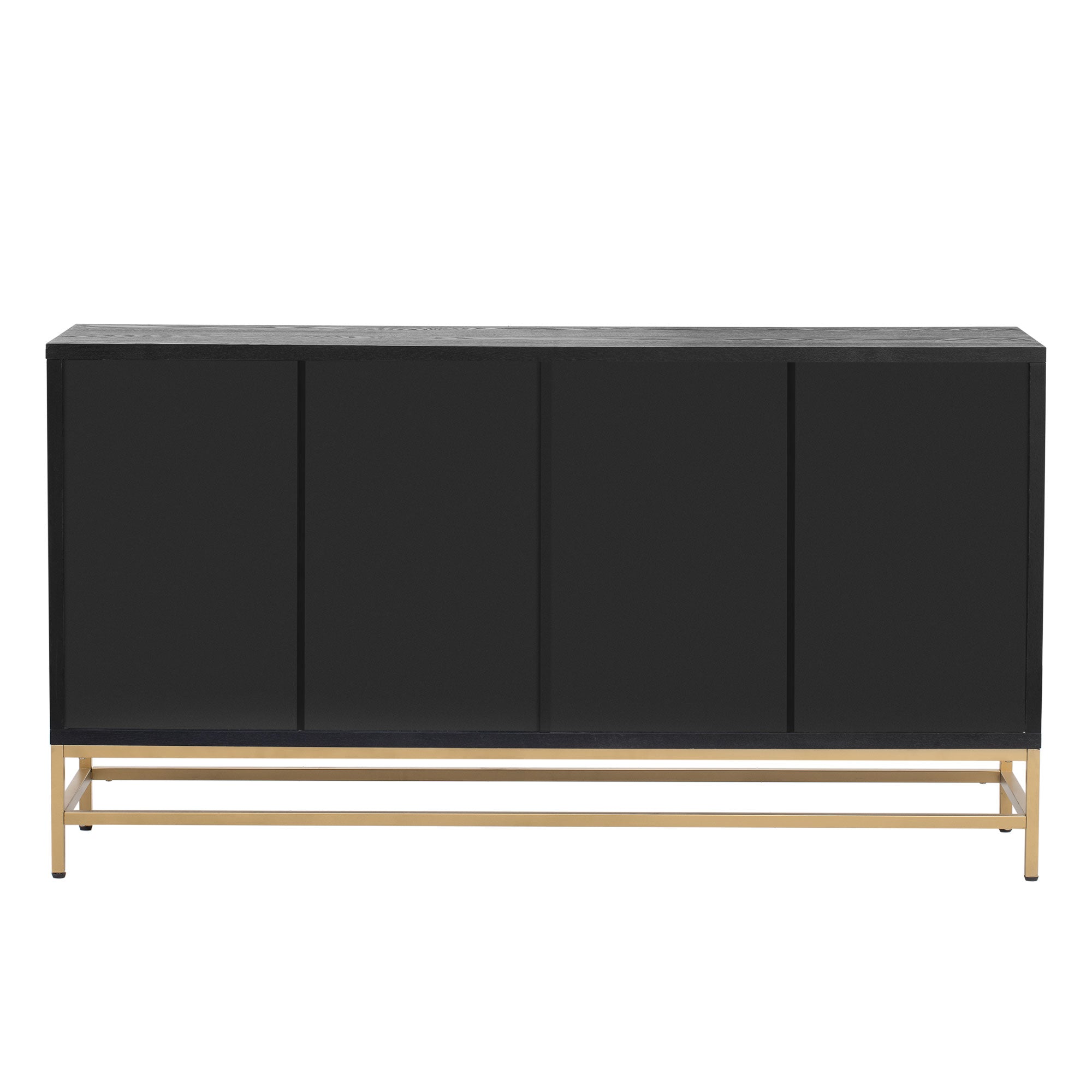 Sideboard Buffet Cabinet With Storage, Sideboard Cabinet With Adjustable Shelves, Rectangular Metal Handles And Legs For Kitchen, Living Room, And Dining Room, Black Black Mdf