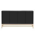 Sideboard Buffet Cabinet With Storage, Sideboard Cabinet With Adjustable Shelves, Rectangular Metal Handles And Legs For Kitchen, Living Room, And Dining Room, Black Black Mdf