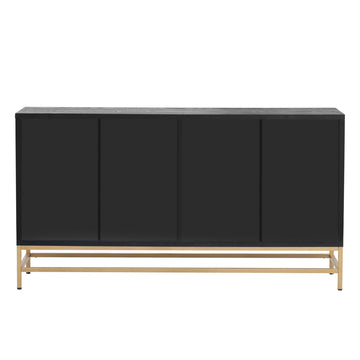 Sideboard Buffet Cabinet With Storage, Sideboard Cabinet With Adjustable Shelves, Rectangular Metal Handles And Legs For Kitchen, Living Room, And Dining Room, Black Black Mdf