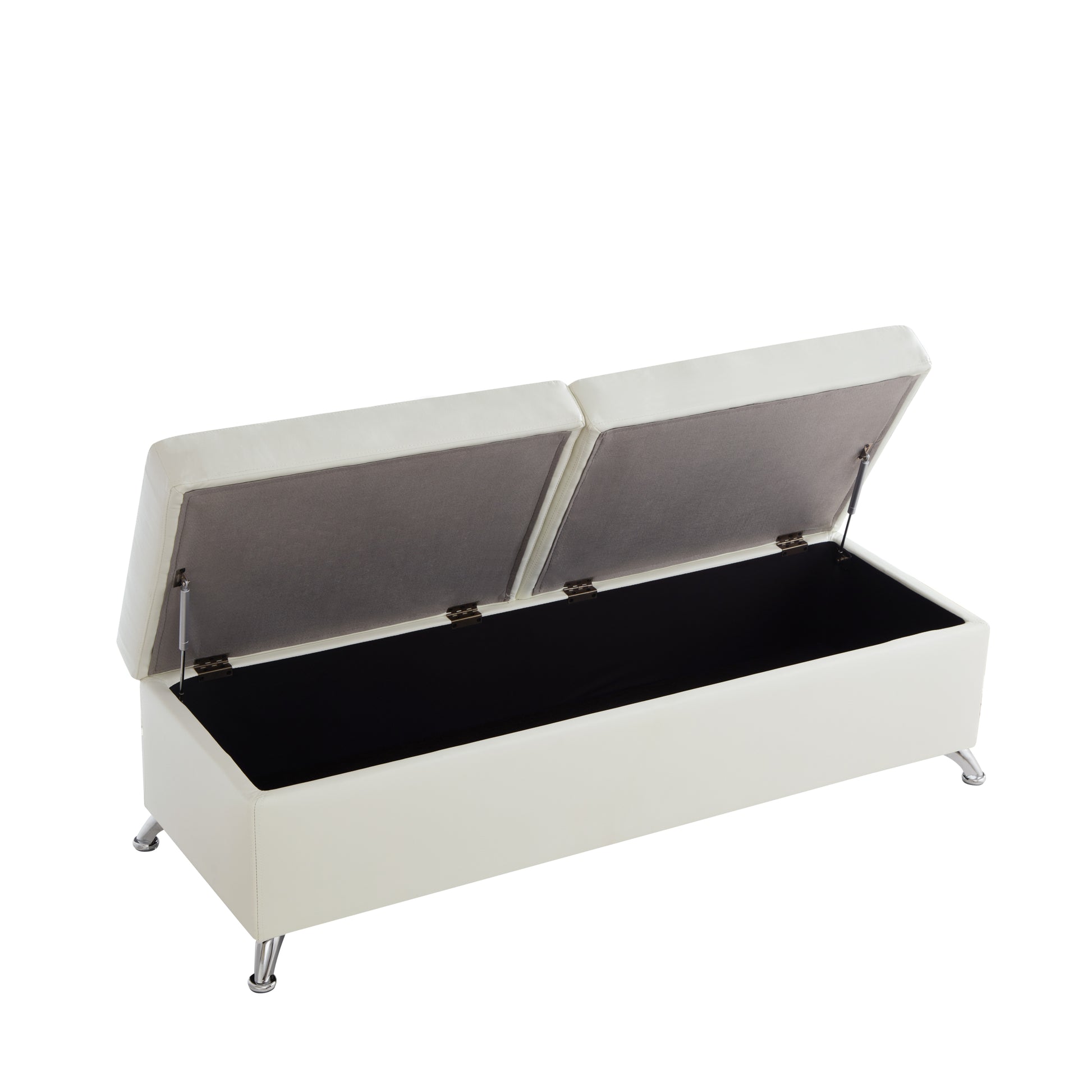 56.7" Bed Bench With Storage White Leather White Pu