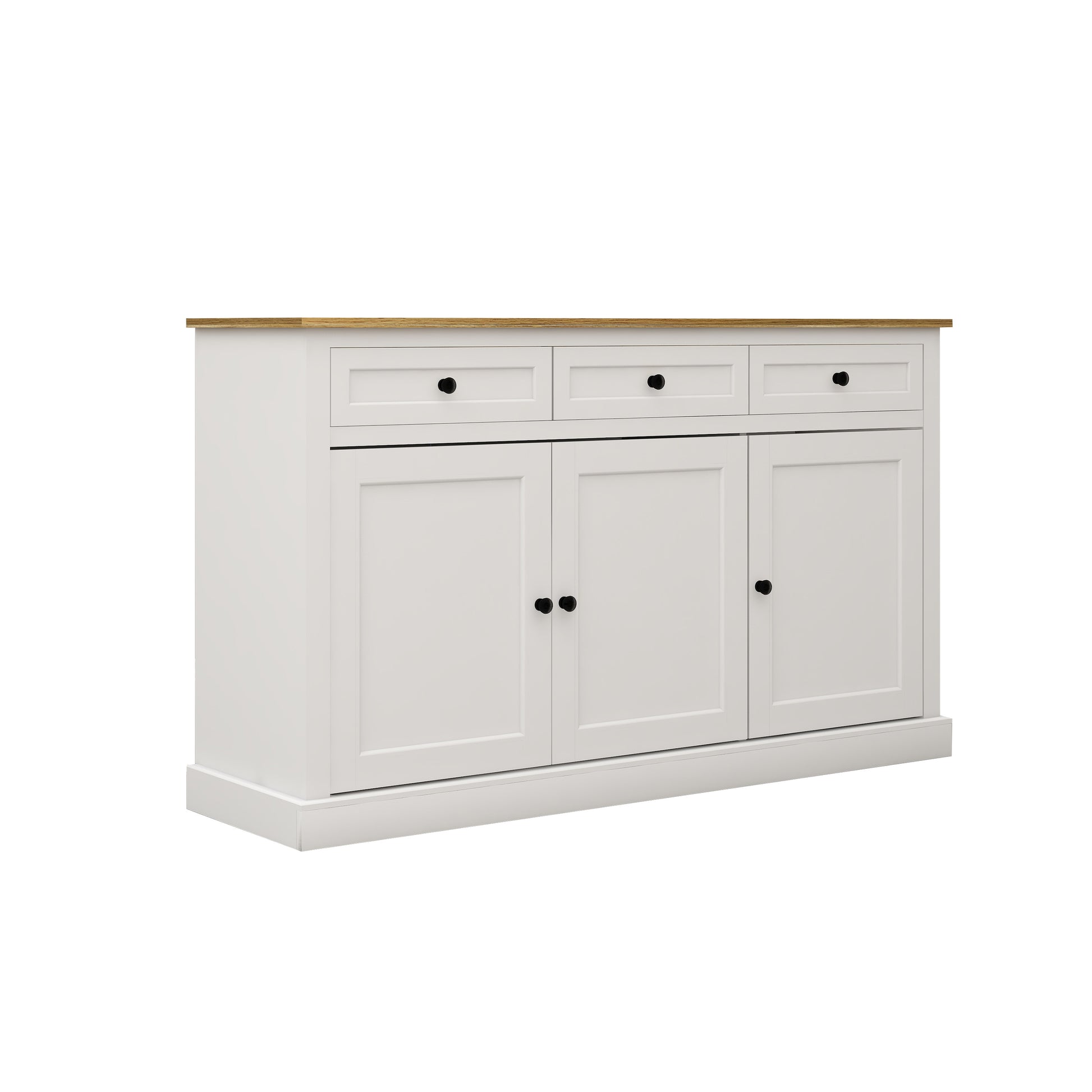 Buffet Cabinet Storage Sideboard Farmhouse Server Bar Wine Cabinet With 3 Drawers & 3 Doors Adjustable Shelves For Dining Living Room Kitchen Cupboard White White Mdf