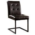35 Inch Vegan Leather Dining Chair, Metal Cantilever Base, Set Of 2, Brown Brown Wood Metal