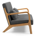 Leisure Chair With Solid Wood Armrest And Feet, Mid Century Modern Accent Sofa,2 Seat Dark Gray Linen